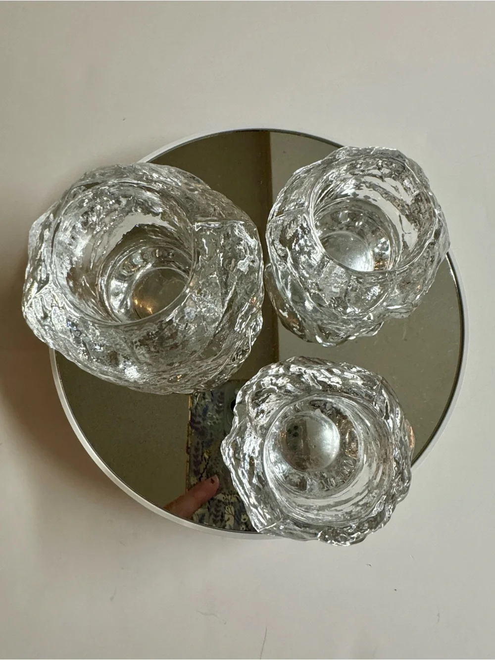 Vintage 70s Kosta Boda Crystal Votive Snowball Candle Holders.Set of 3.